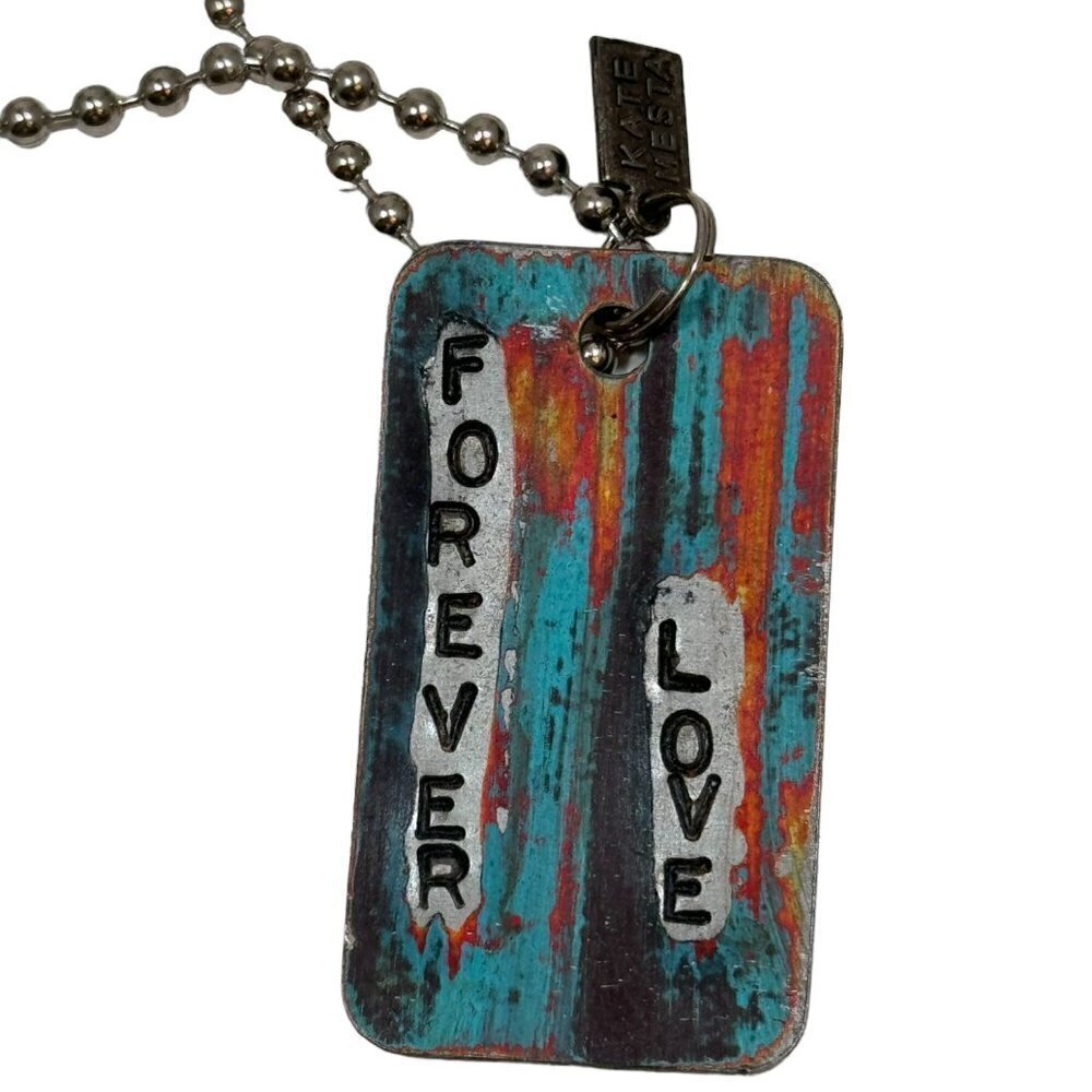 Kate Mesta FOREVER LOVE Dog Tag Necklace Art to Wear‎ New
